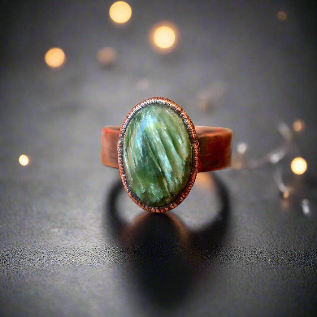 Handcrafted Seraphinite Copper Ring for Spiritual Balance - Blackbird & Sage Jewelry