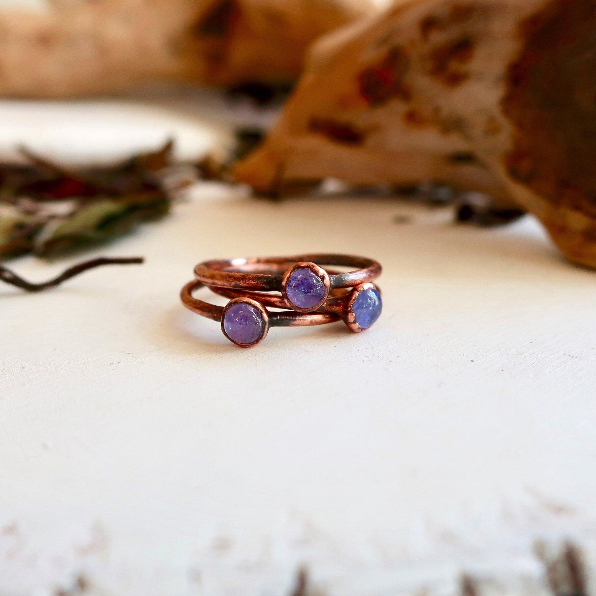 Dainty Tanzanite Stacking Ring for Women in Copper Elegance - Blackbird & Sage Jewelry
