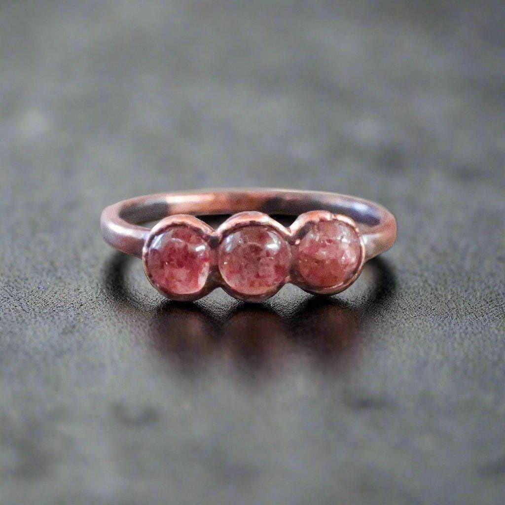 Handcrafted Copper Strawberry Quartz Multi Stone Ring for Healing - Blackbird & Sage Jewelry