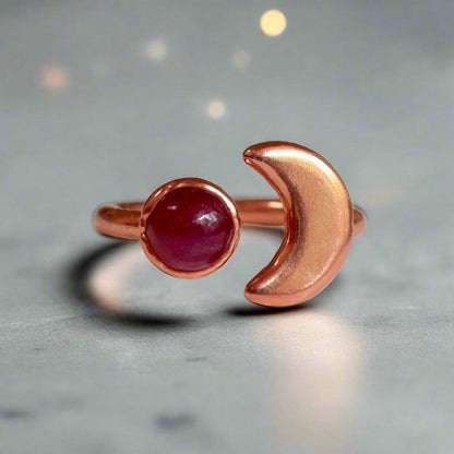 Stunning Ruby Eclipse Ring with Unique Copper Moon Design - Blackbird & Sage Jewelry