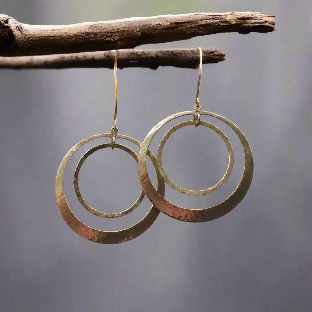 Hand-Hammered Full Circle Hoop Earrings in Brass for Effortless Style - Blackbird & Sage Jewelry