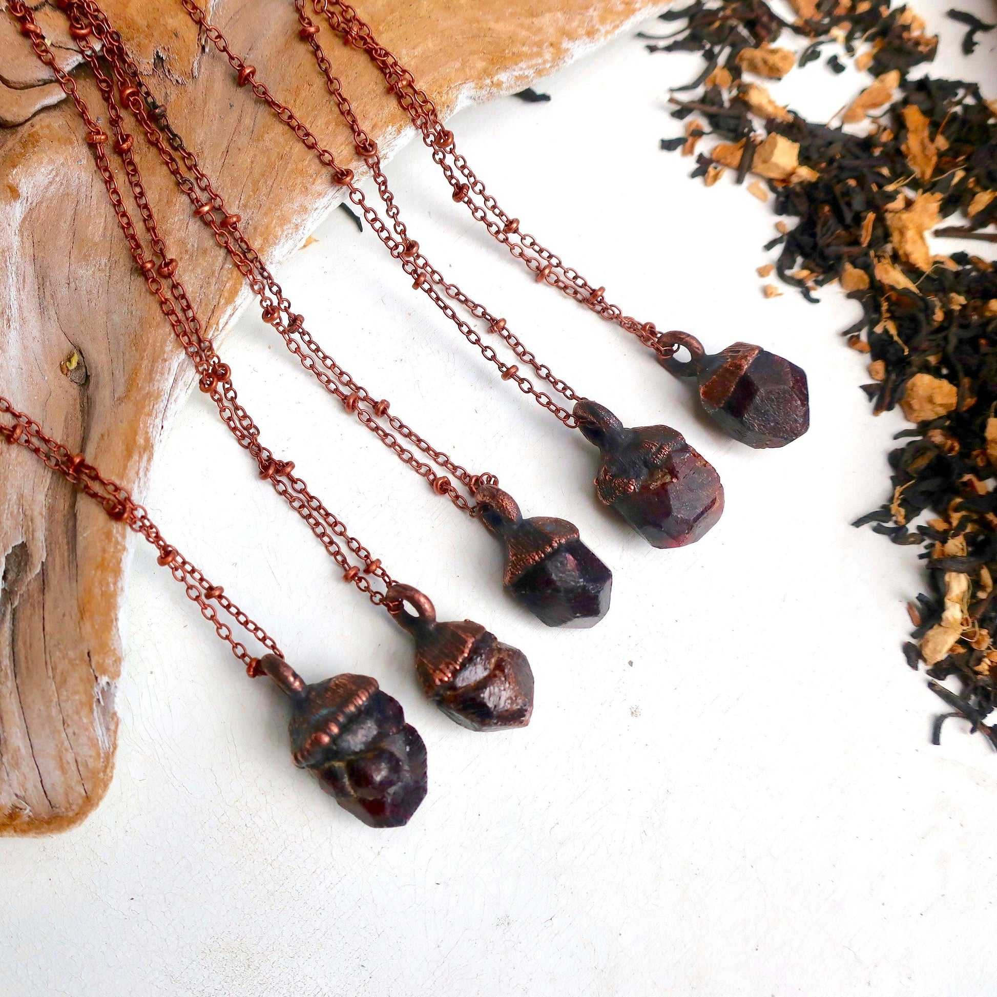 Raw Dodecahedral Garnet Copper Necklace for January Birthstone - Blackbird & Sage Jewelry