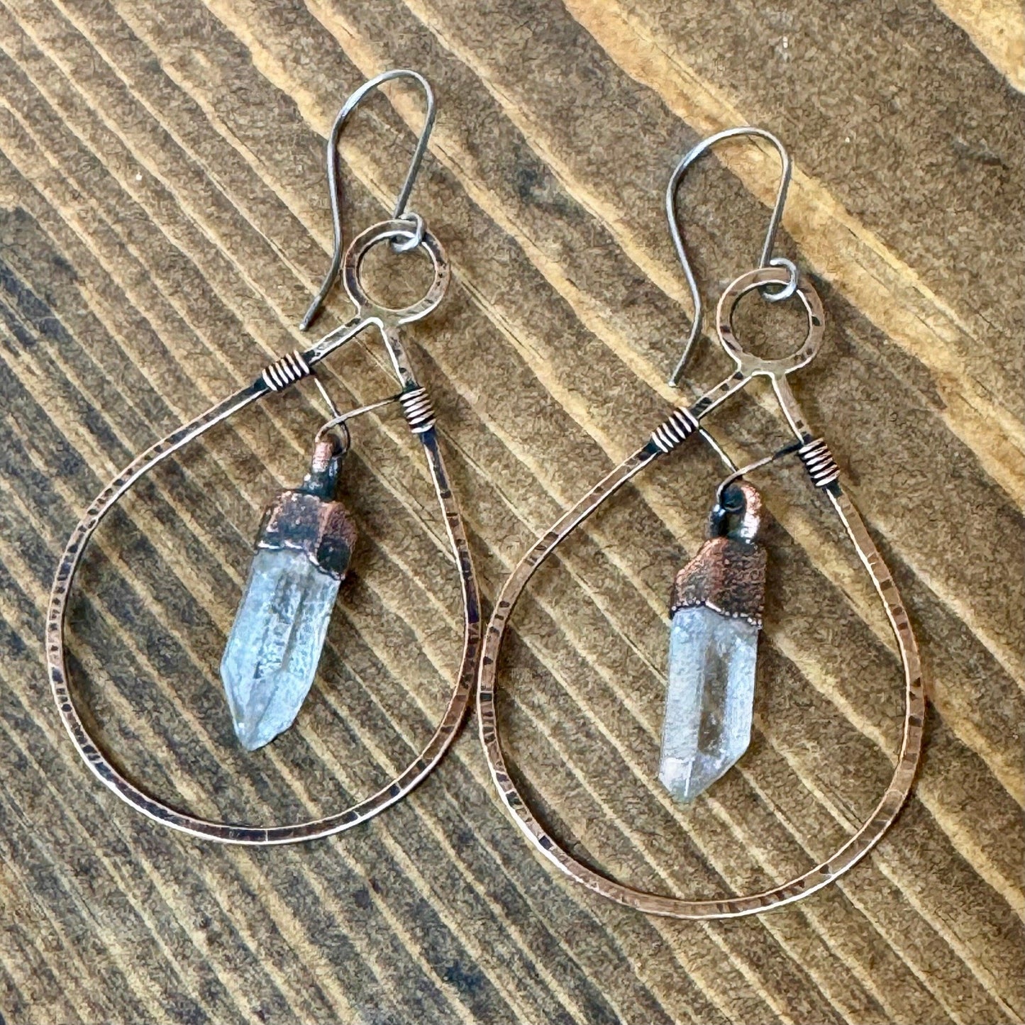 Handcrafted Quartz Point Earrings with Copper Hoops - Blackbird & Sage Jewelry