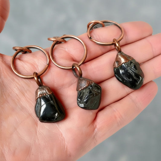 Black Tourmaline Electroformed Copper Keychain for Protection - Blackbird & Sage Jewelry