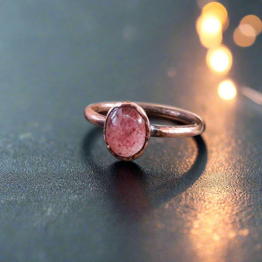 Strawberry Quartz Ring in Copper for Emotional Healing - Blackbird & Sage Jewelry