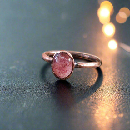 Strawberry Quartz Ring in Copper for Emotional Healing - Blackbird & Sage Jewelry