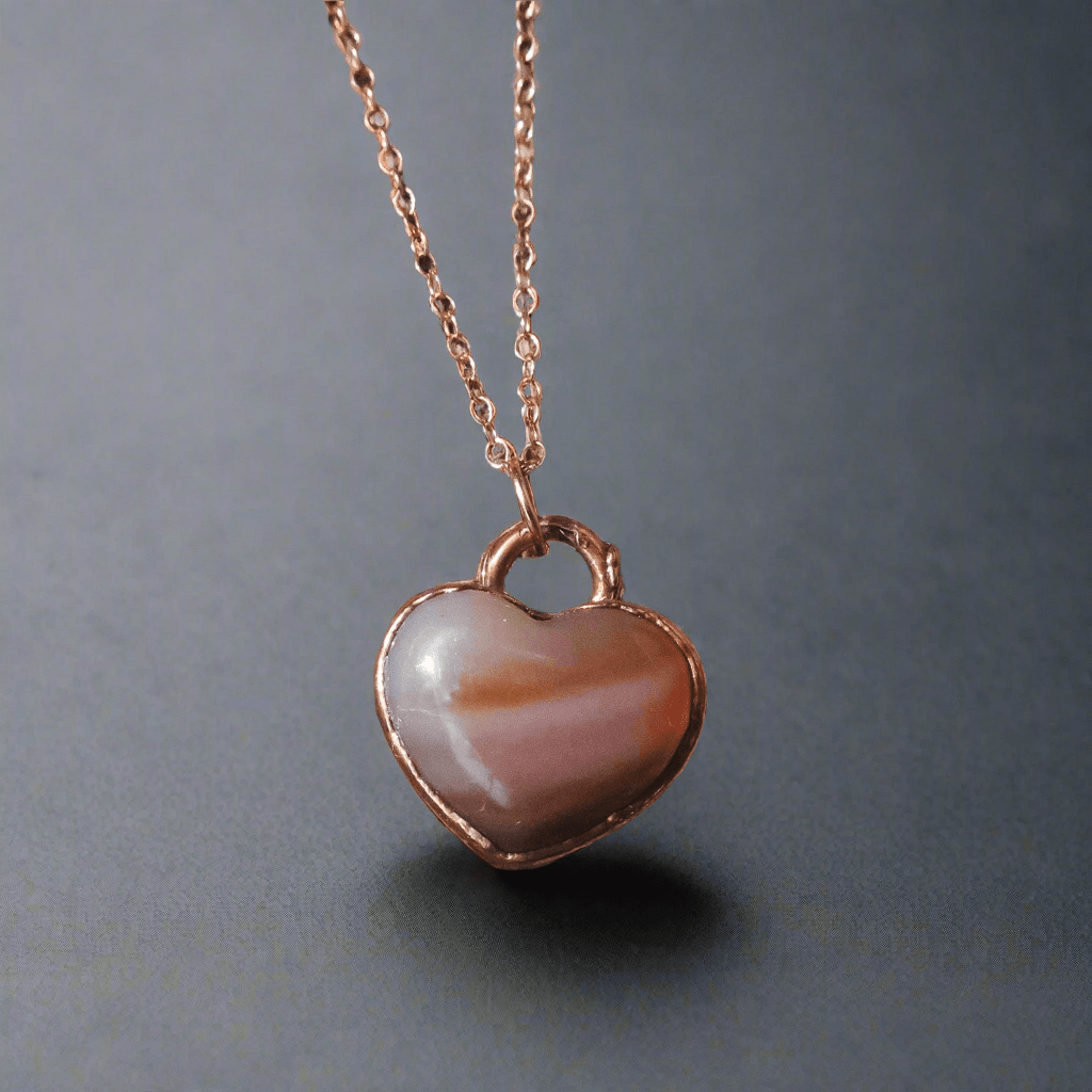 Unique Carnelian Heart Necklace with Rose Gold Chain - Blackbird & Sage Jewelry