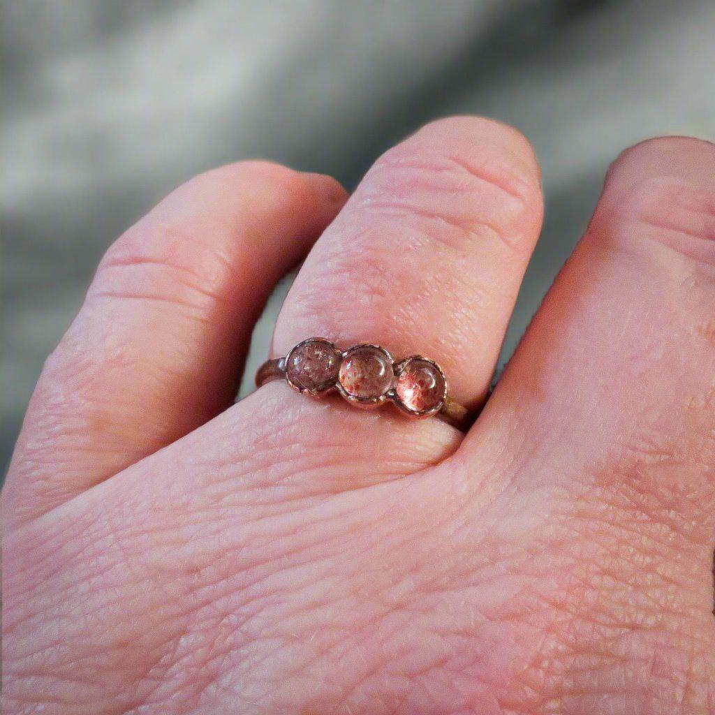 Handcrafted Copper Strawberry Quartz Multi Stone Ring for Healing - Blackbird & Sage Jewelry