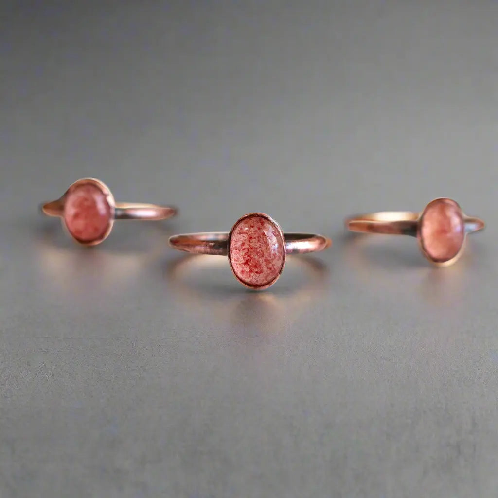 Electroformed Copper Ring with Strawberry Quartz Blackbird & Sage Studio