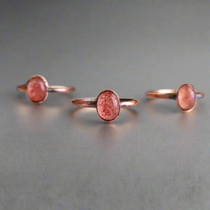Electroformed Copper Ring with Strawberry Quartz Blackbird & Sage Studio