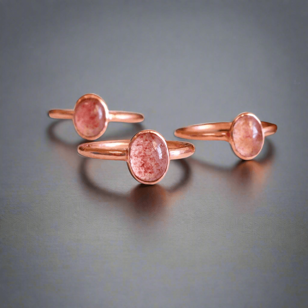 Strawberry Quartz Ring Set in Copper for Positive Energy - Blackbird & Sage Jewelry