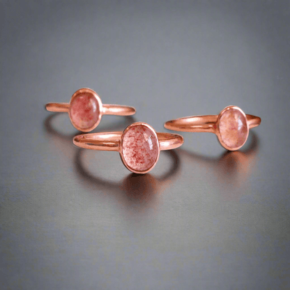 Strawberry Quartz Ring Set in Copper for Positive Energy - Blackbird & Sage Jewelry