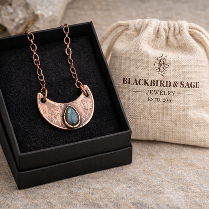 Raw Blue Kyanite Necklace | Electroformed Copper | Antique Finish by Blackbird & Sage Jewelry Studio