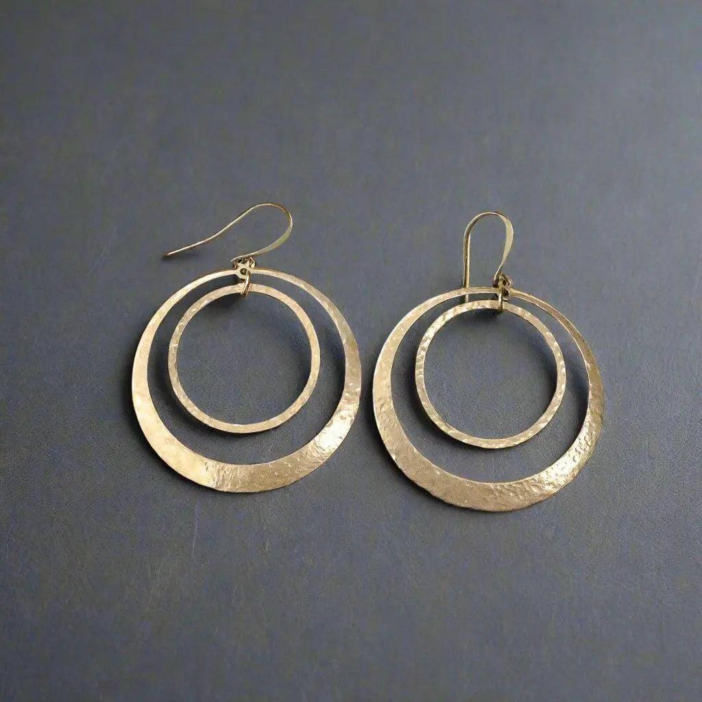 Hand-Hammered Full Circle Hoop Earrings in Brass for Effortless Style - Blackbird & Sage Jewelry