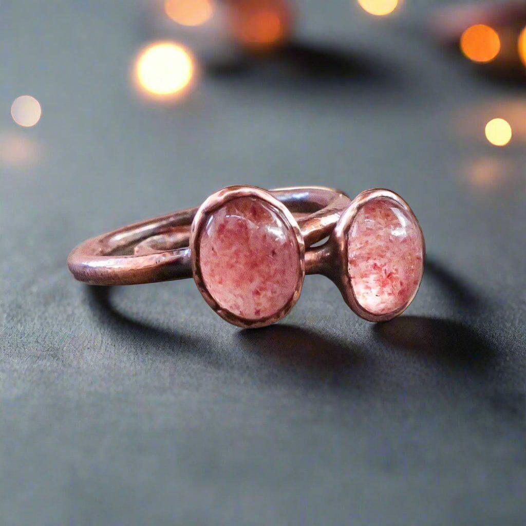 Strawberry Quartz Ring in Copper for Emotional Healing - Blackbird & Sage Jewelry