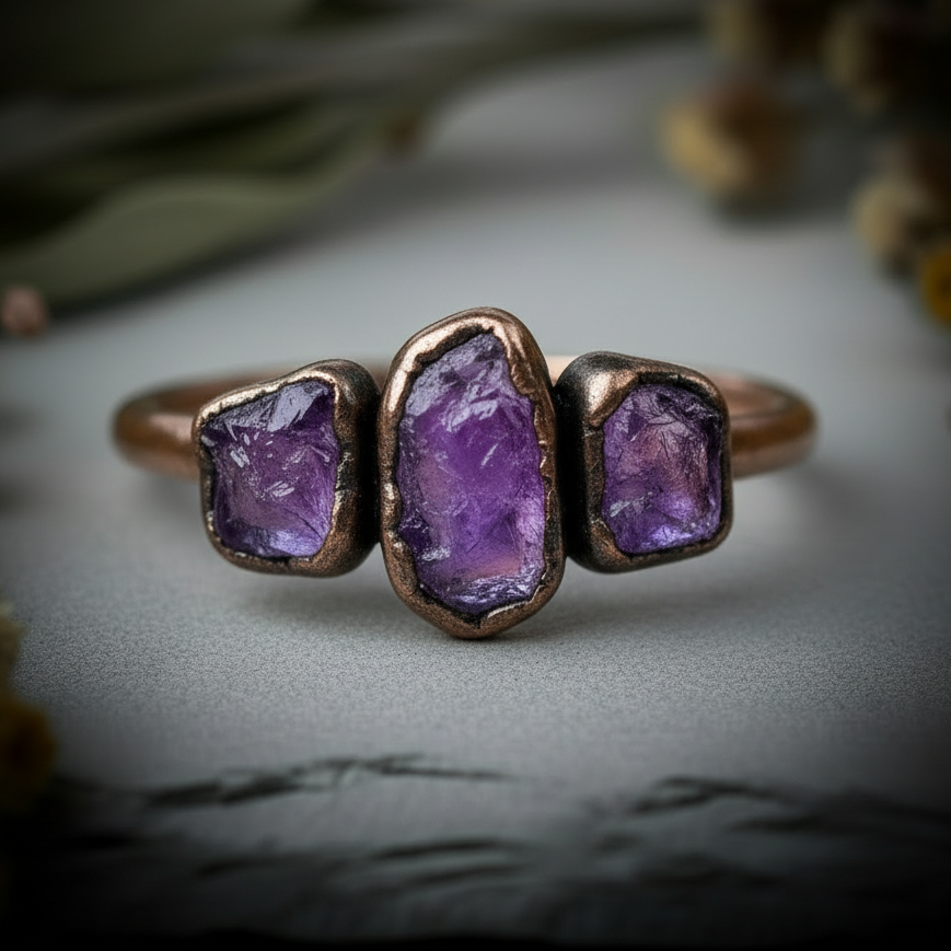 Amethyst 3 Stone Close-up