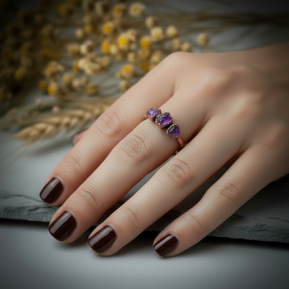 Amethyst 3 Stone Hand Shot