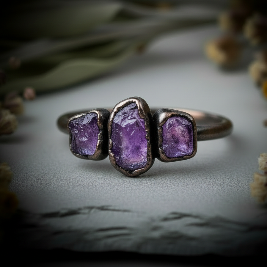 Amethyst 3 Stone Second Angle