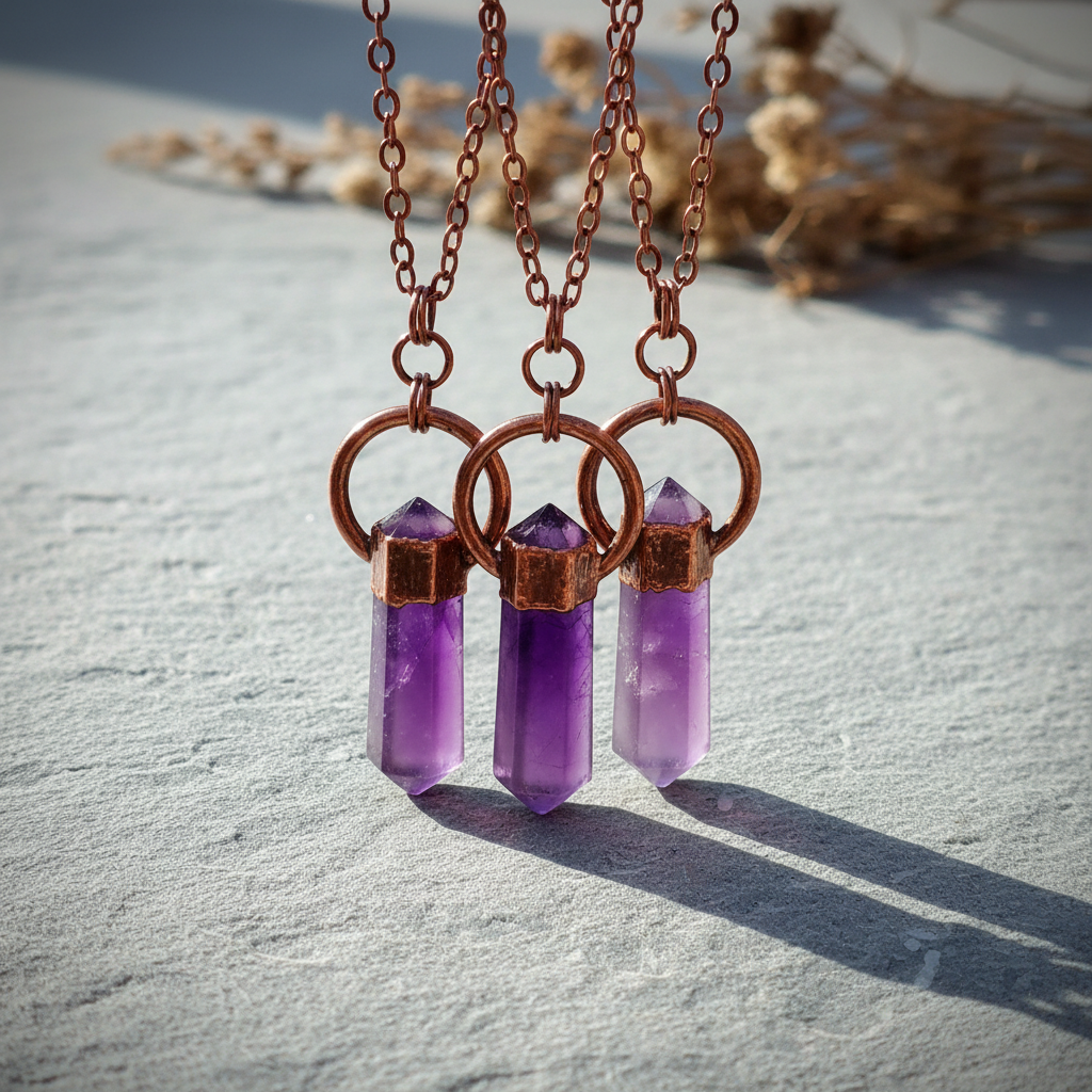 Amethyst Necklace Hanging Slate