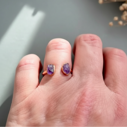 Amethyst Open Ring Hand Close Slate
