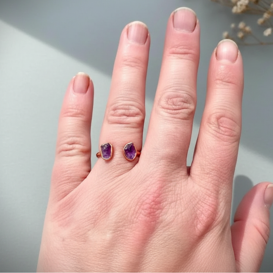 Amethyst Open Ring Hand Wide Slate