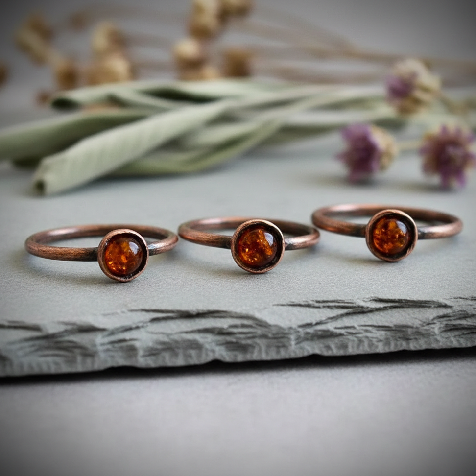 Antique Copper Amber Rings Fan Shot