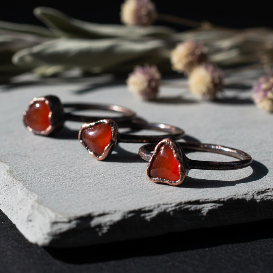 Antique Copper Carnelian Rings Brand Shot