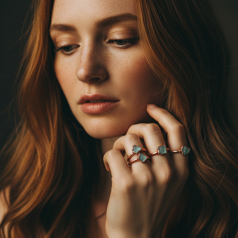 Aquamarine Ring Model Shot