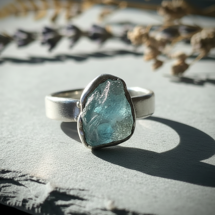 Aquamarine Wide Band Silver Head-On