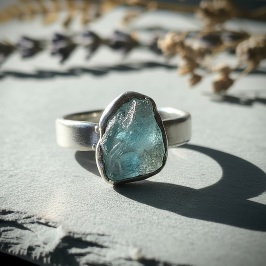 Aquamarine Wide Band Silver Head-On