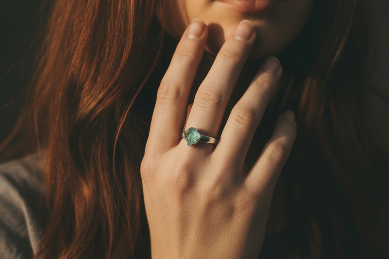 Aquamarine Wide Band Silver Model