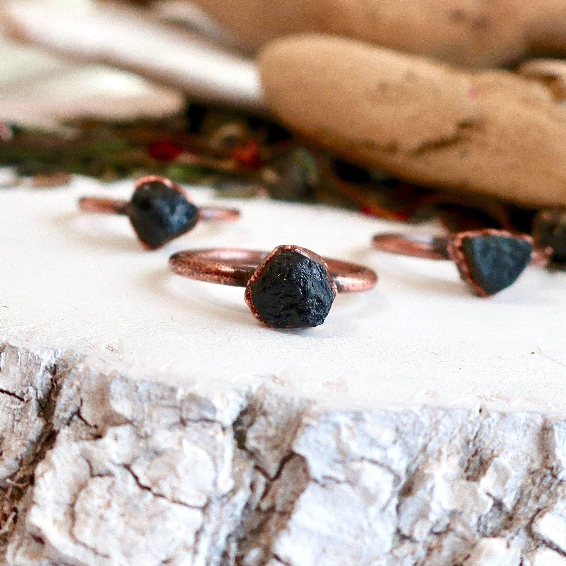 Raw Black Tourmaline Ring in Copper Setting for Protection - Blackbird & Sage Jewelry
