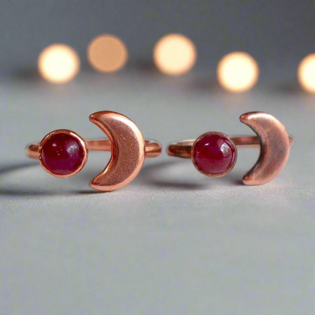 Stunning Ruby Eclipse Ring with Unique Copper Moon Design - Blackbird & Sage Jewelry