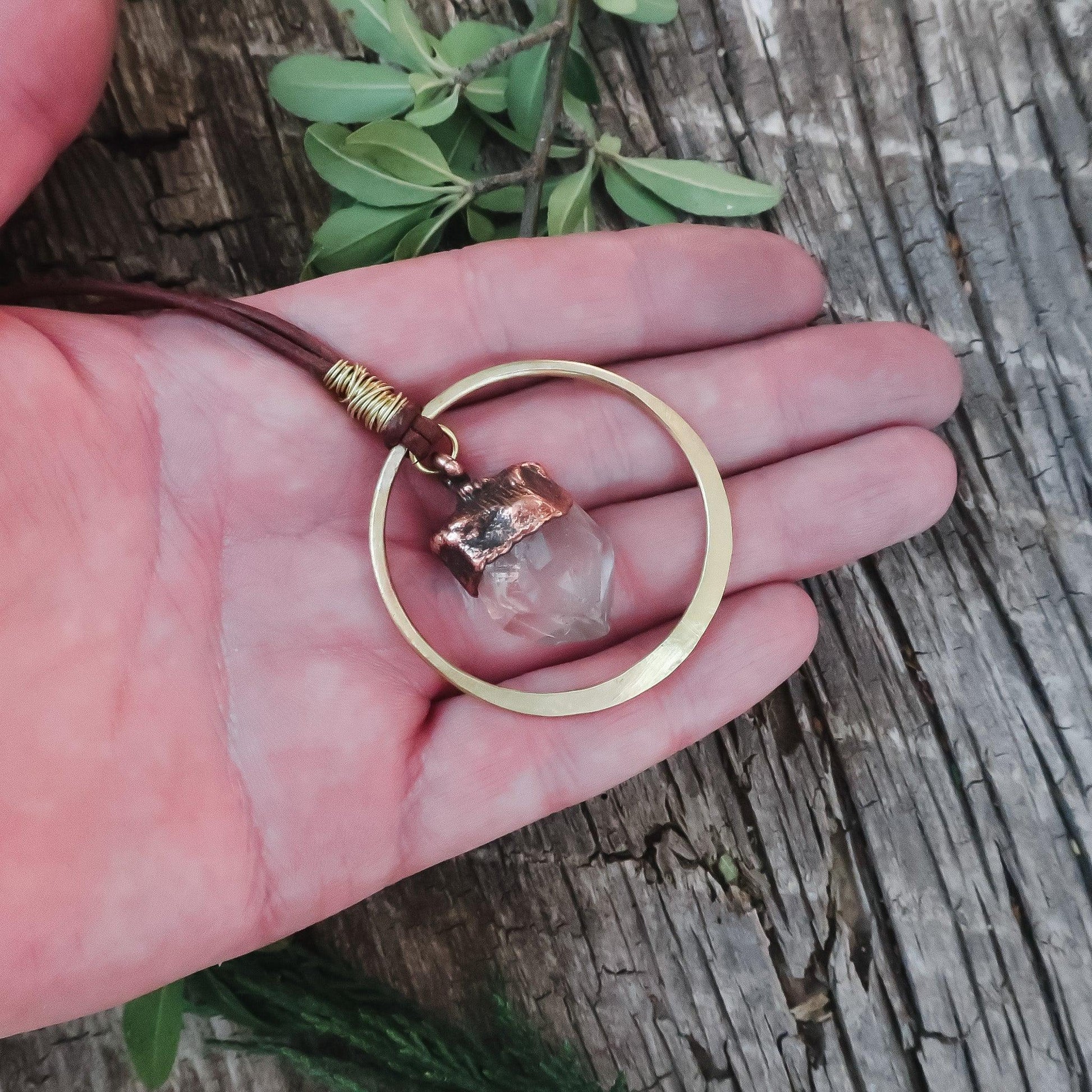 Handmade Quartz Point Necklace in Copper and Brass Energy Healing - Blackbird & Sage Jewelry