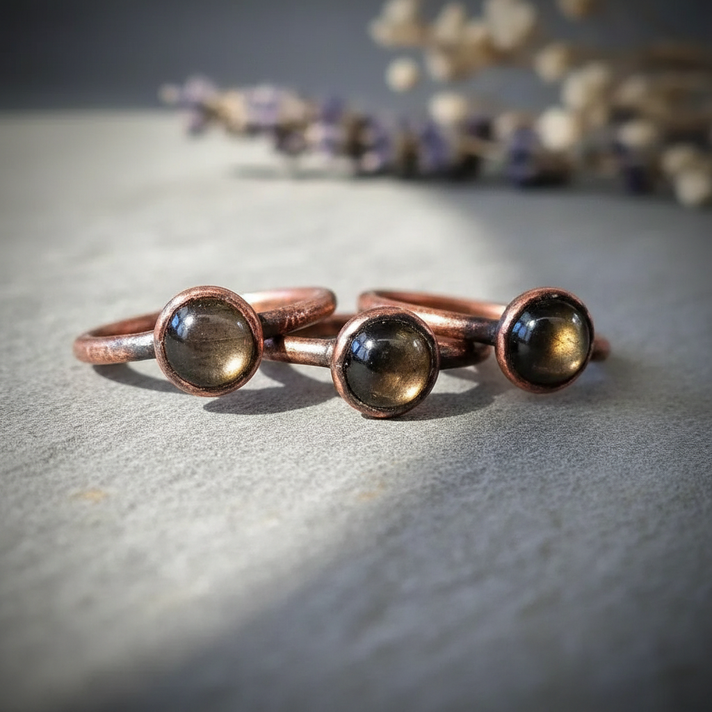 Black moonstone row on light grey slate