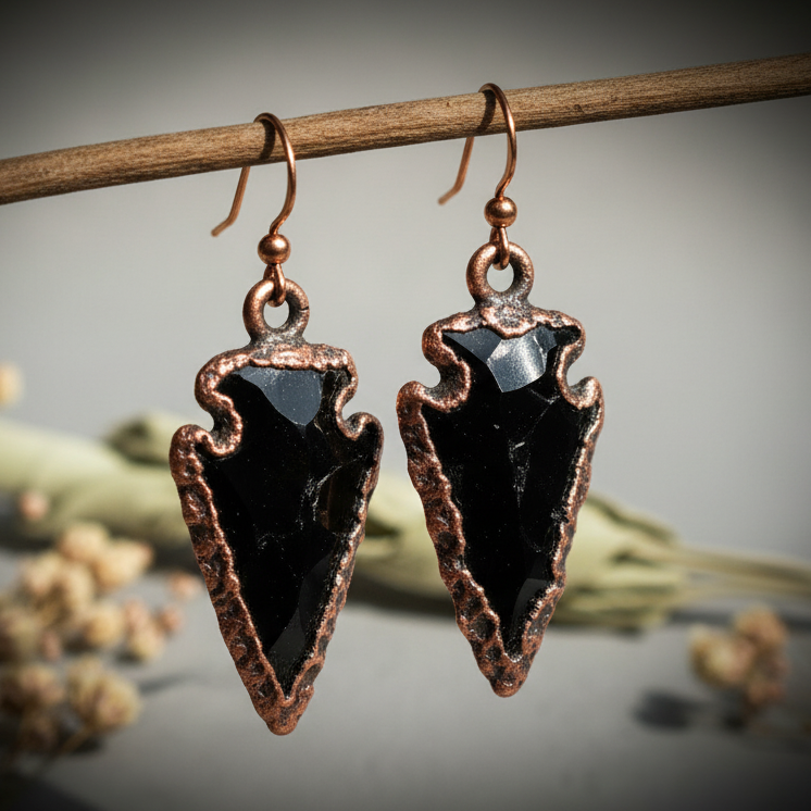 Black Obsidian Arrowhead Earrings — Branch Scene