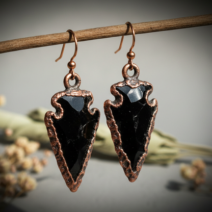 Black Obsidian Arrowhead Earrings — Branch Scene