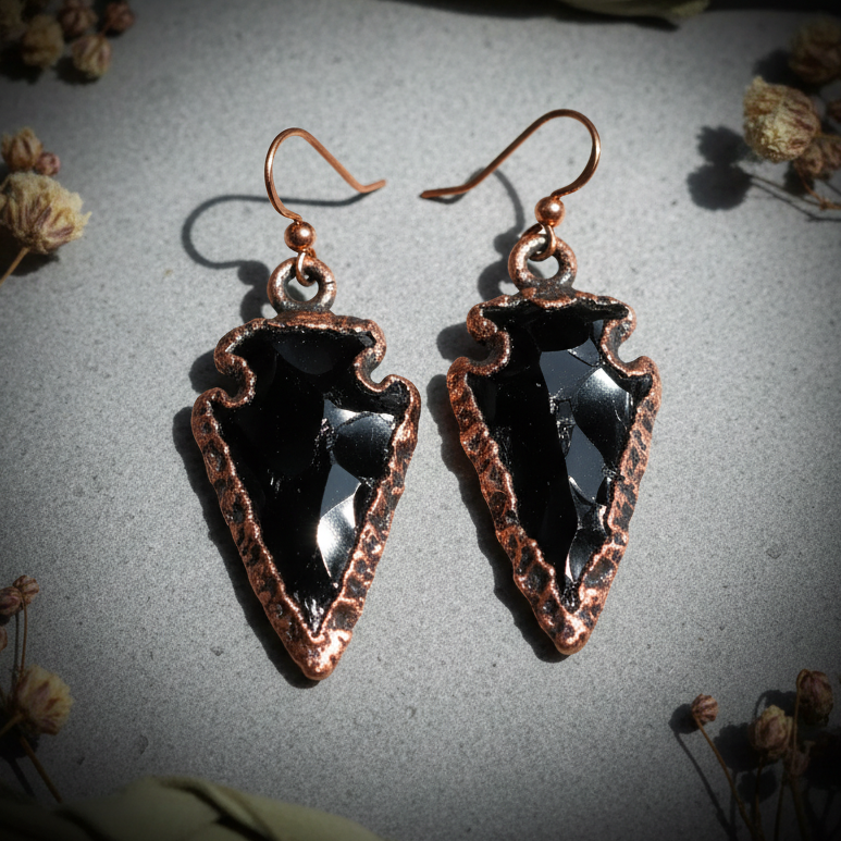 Black Obsidian Arrowhead Earrings — Hero Flat Lay