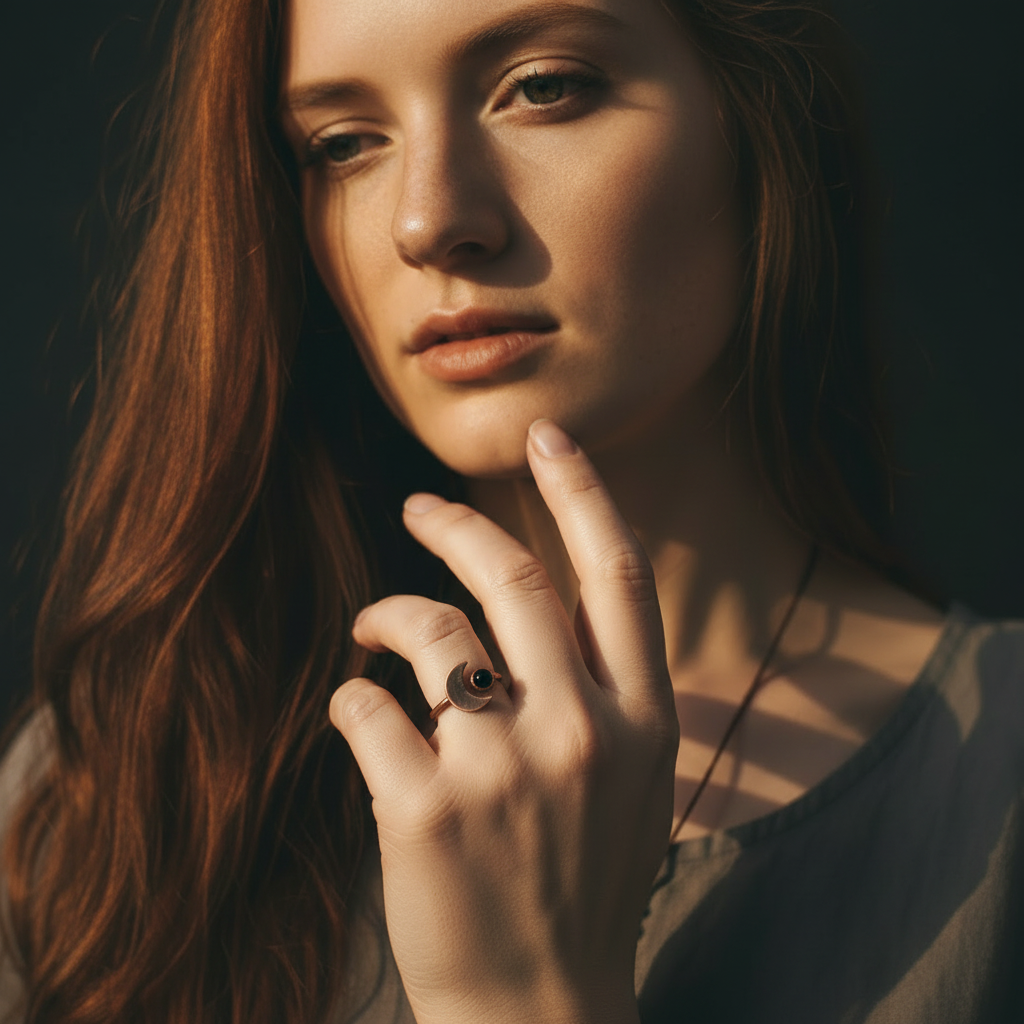 Black Onyx Moon Ring - Model
