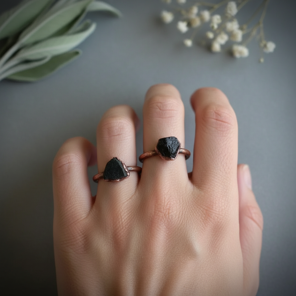 Black Tourmaline Antique Copper Hand Front
