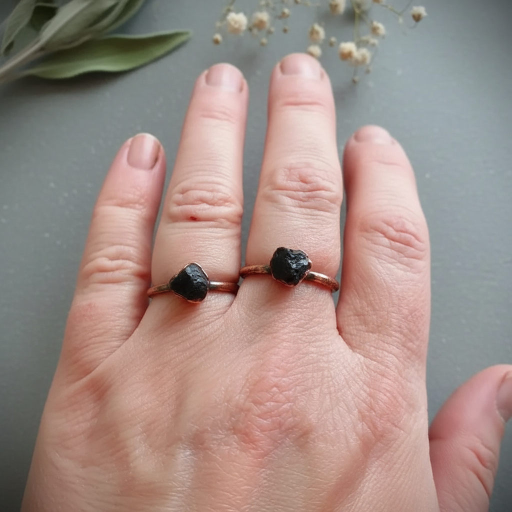 Black Tourmaline Antique Copper Hand Spread