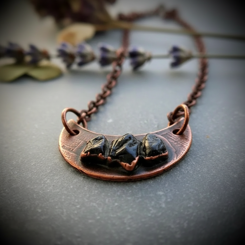 Black Tourmaline Crescent Moon Necklace Close-Up