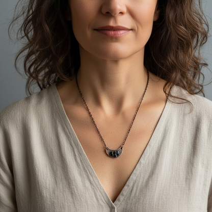 Black Tourmaline Crescent Moon Necklace Model Shot