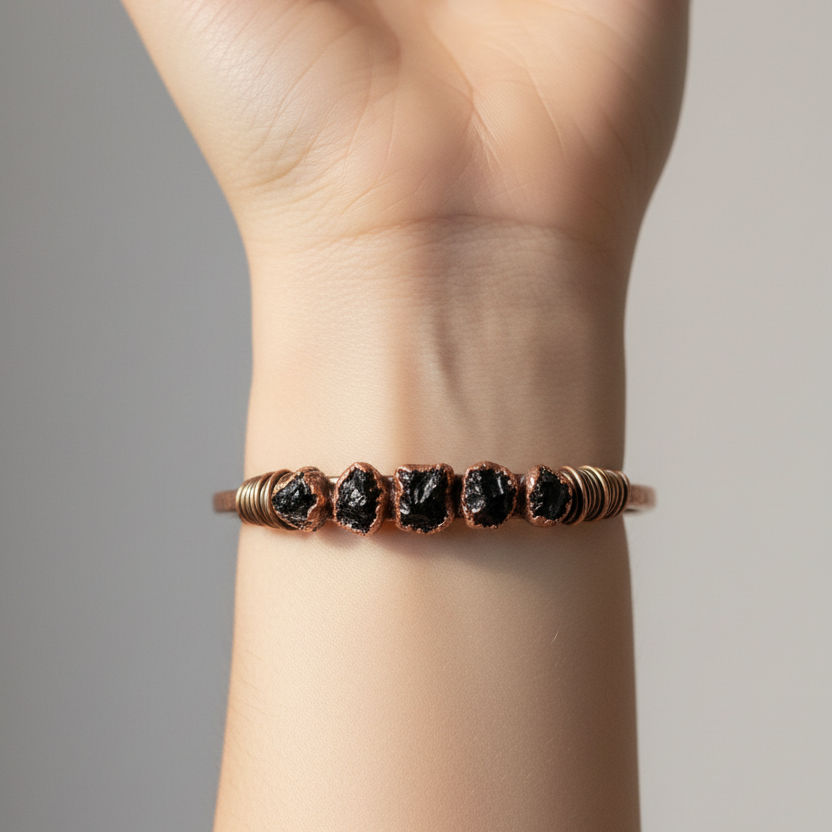 Black Tourmaline Cuff — Wrist Shot (5 stones)