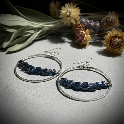 Black Tourmaline Hoop Earrings — Light Grey Slate