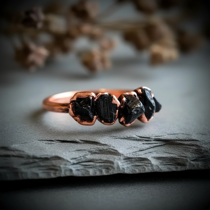 Black Tourmaline Multistone Ring Close-Up