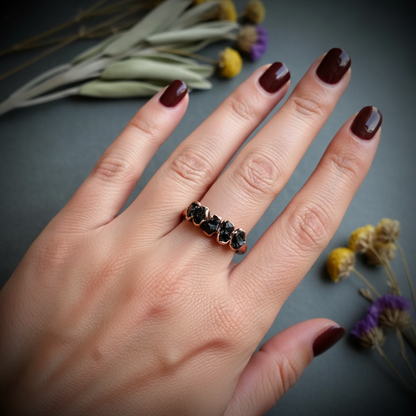 Black Tourmaline Multistone Ring Hand Shot