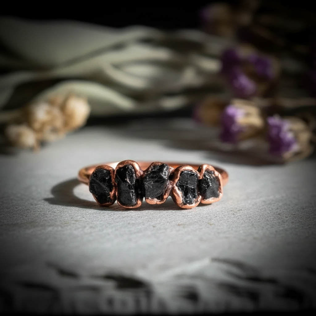 Black Tourmaline Multistone Ring Hero Flat Lay