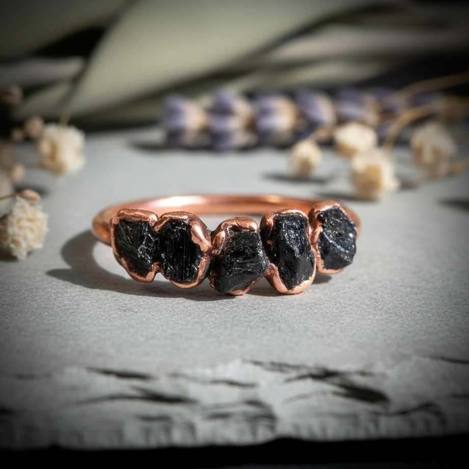 Black Tourmaline Multistone Ring Hero Flat Lay