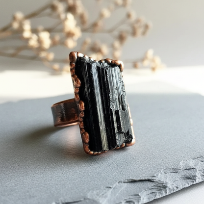 Black Tourmaline Rod Ring Close-Up